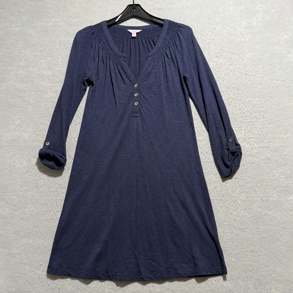 Lilly Pulitzer Essie Dress Women’s Size XS Navy Blue Cotton Modal Roll Tab